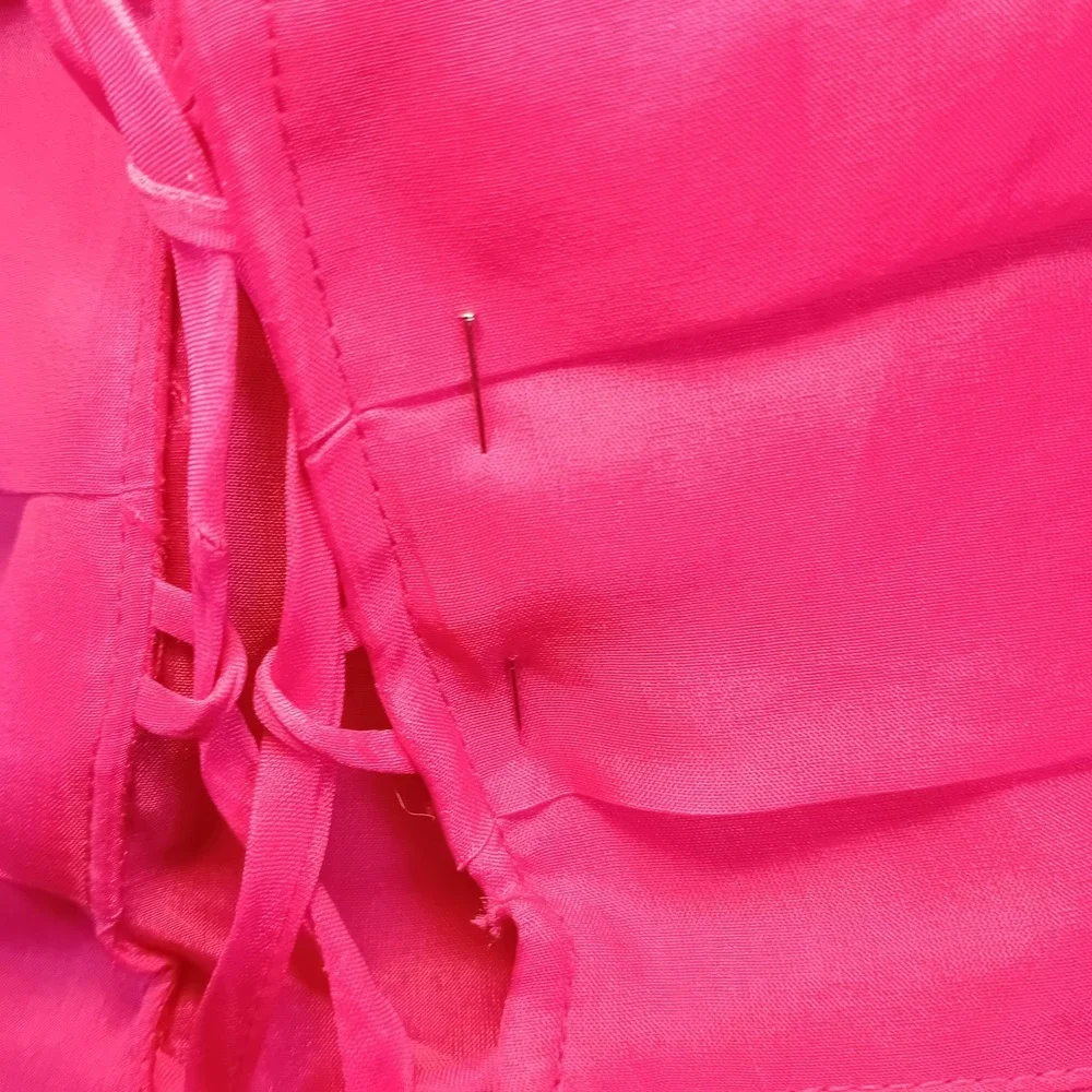 Vintage Y2K Bebe 100% Silk Mini Dress Hot Pink Ruffle One Shoulder Corset Back M - Picture 14 of 16